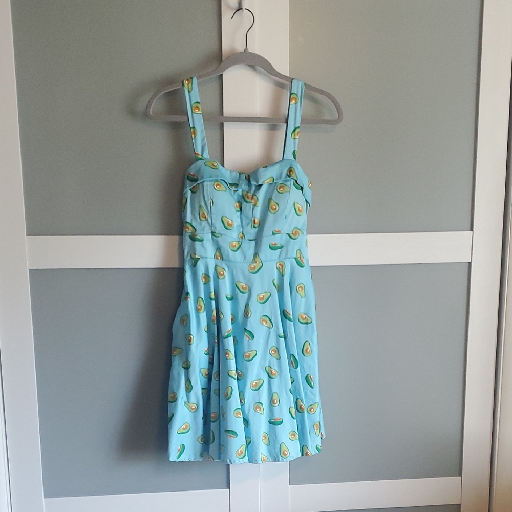 Charming Blue Avocado Print Dress